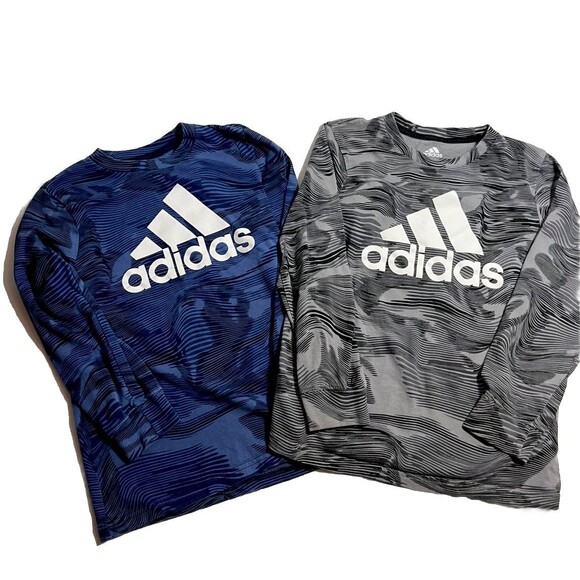 adidas Other - Adidas Boys Youth Long Sleeve Logo Shirts Size 7 Blue Black Gray Lot Of 2